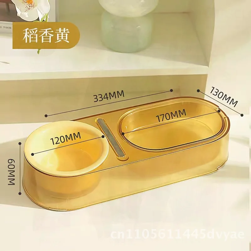 

Керамическая двойная миска для кошек, резервуар для корма и воды, противоударная защита шеи, блюдо для кормления домашних животных мятно-зеленого и желтого цвета