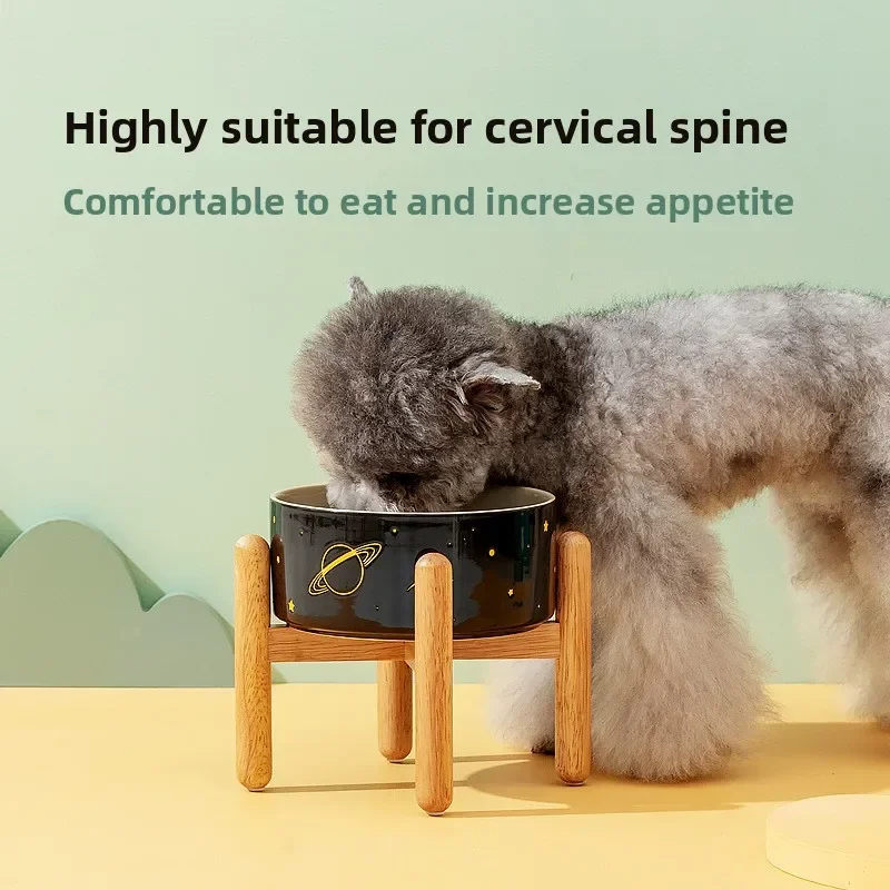 Ceramic Tall Dog Bowl Cat Food Bowl Double  Holder Protection Cervical Spine Dog Food Basin Dogs Food Cat Drinking Pet Supplies
