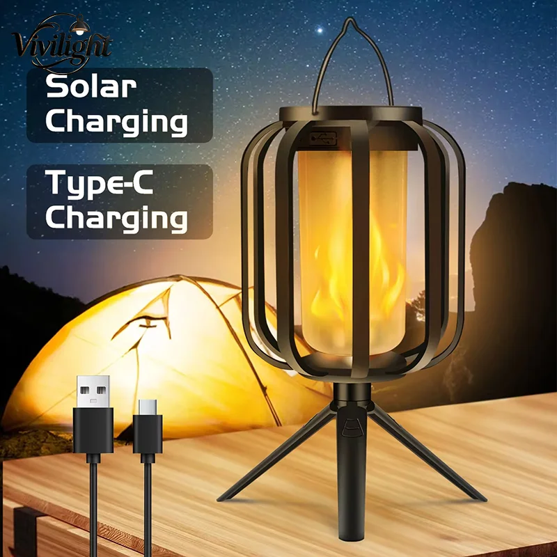 Solar Lanterns Outdoor Hanging Lights Waterproof 2 Charging Way Solar Flame Light for Outside Decorative Lantern for Christmas