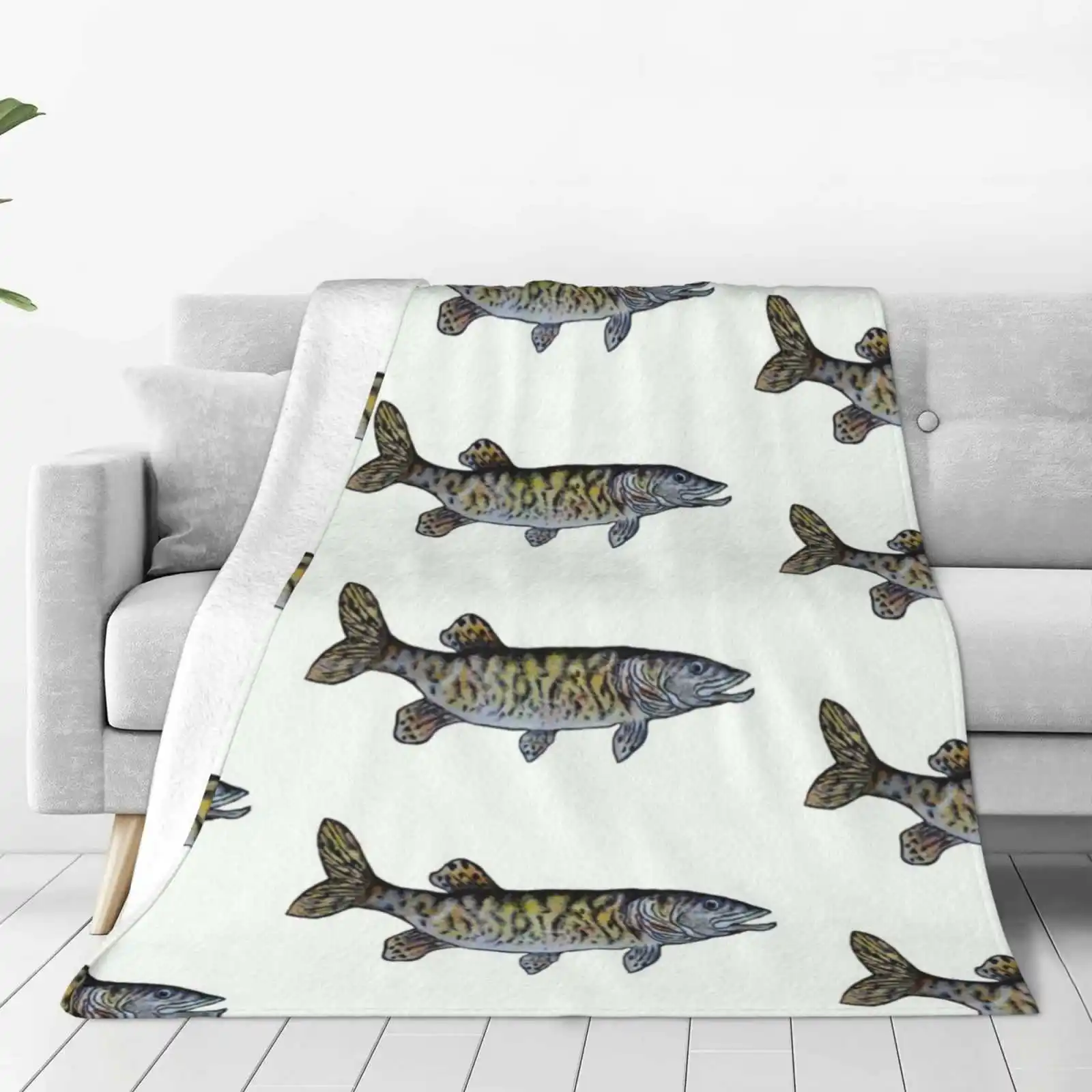 Musky Fish Illustration Top Quality Comfortable Bed Sofa Soft Blanket Muskie Musky Fish Muskellunge Muskelunge Muskcallonge