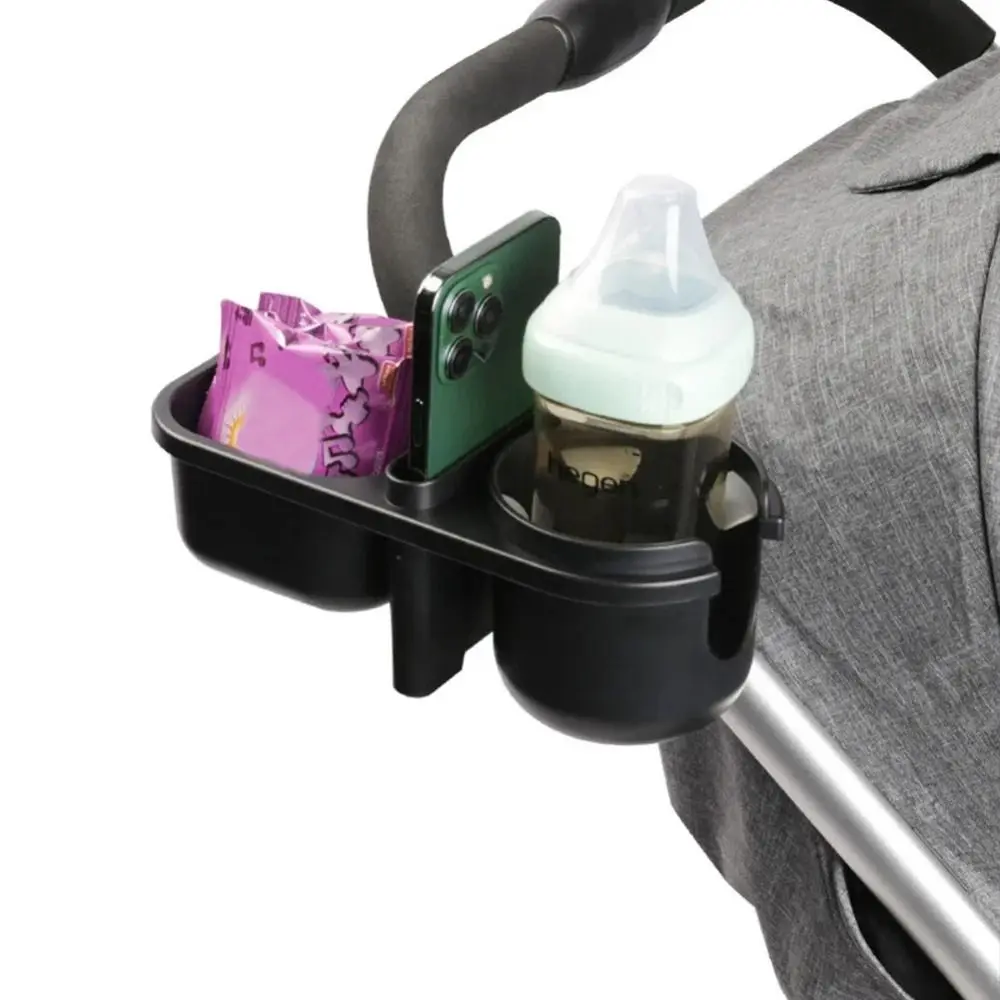 3 in 1 Stroller Bottle Organizer Black Multifunctional Stroller Bottles Rack Durable with Phone/Snack Holder