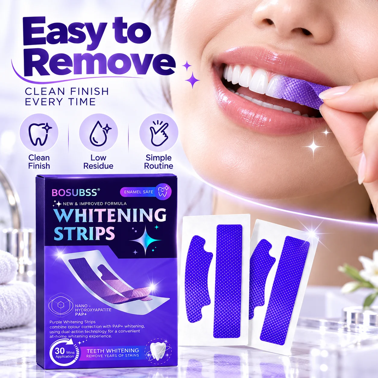 3 Pairs Teeth Whitening Strips Smile Care Strips Non‑Sensitive Gentle whitening removes stains Home Oral Dental Care