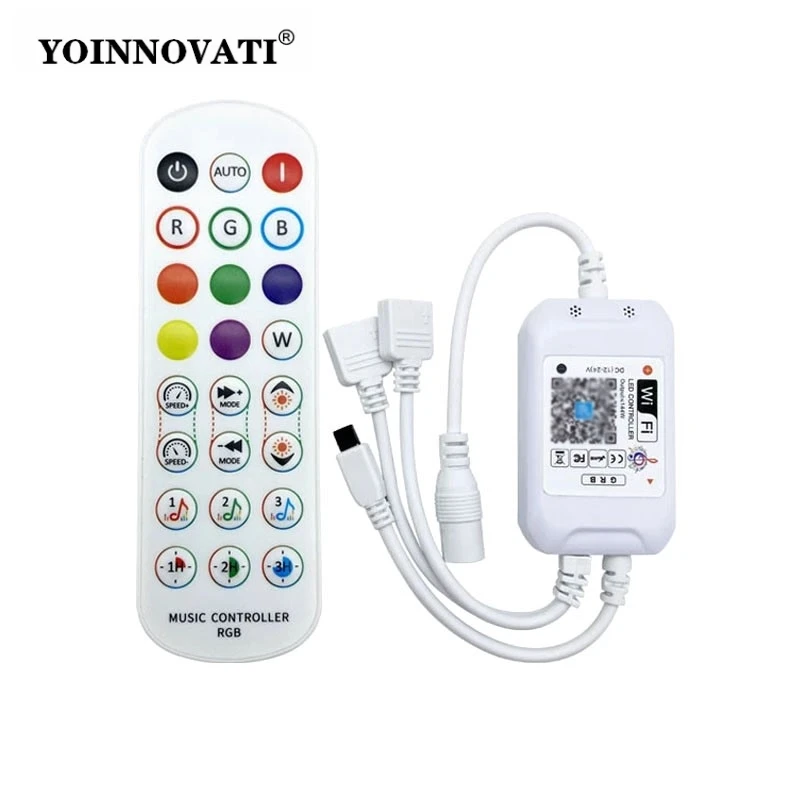 Smart WiFi RGB Music Controller, Dual Output with Voice & APP Control, Sound Activated Dimmer for Dynamic LED Strip Lighting
