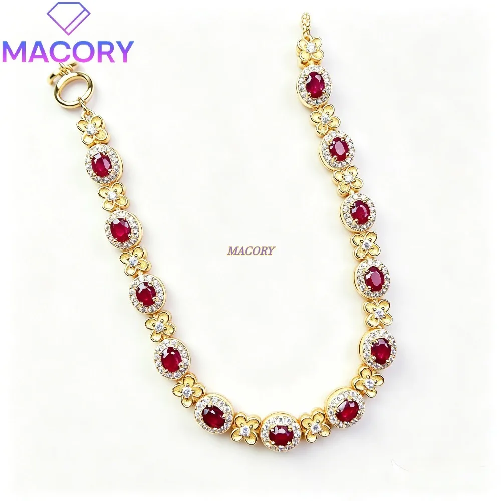 

Stunning ruby bracelet made of pure silver trendy and aesthetic women's jewelry simple yet vintage a delicate gift of love