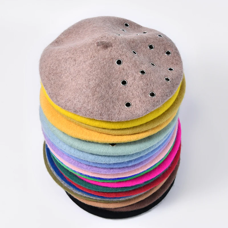 Fashion Autumn Winter Beret Hat For Women Wool Solid Bonntes Bonia Cap Female Soft Best Matched Hat With Hole Gift Dropshipping
