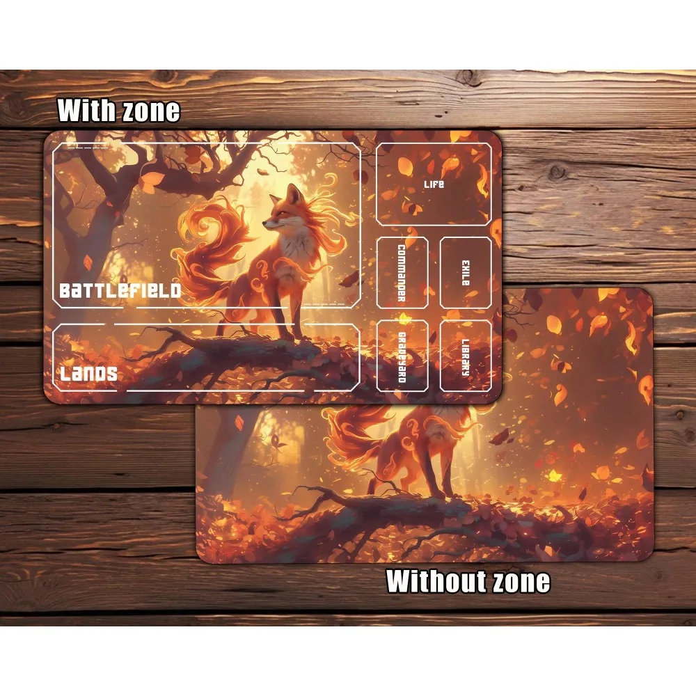 Gaming Playmat: TCG Desk Mat CCG Playmat, Trading Card Game playmat, Fiery Fox in Autumn,riftbound gift desk accessories