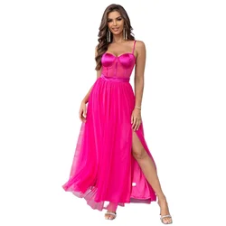 Sexy Perspective Waist Backless Sweetheart Spaghetti Straps Side Split Formal Evening Party Dress