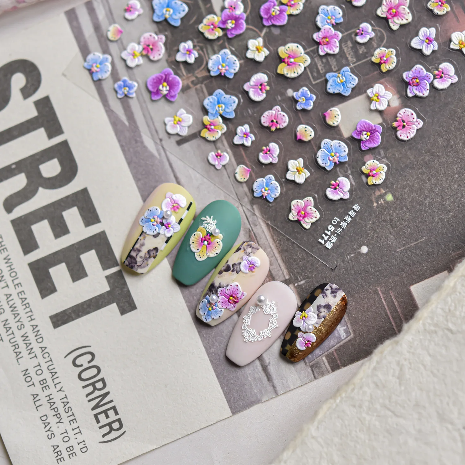

5D Color Relief Nail Stickers Purple Butterfly Orchid Jewelry Self Adhesive Stickers Press On Nails DIY Nail Decorations Decals