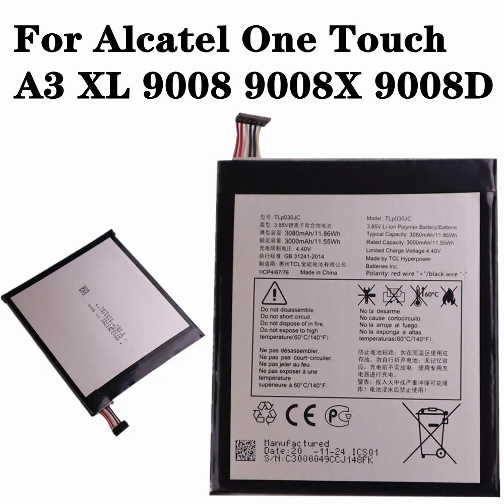 

100% Origin Alcatel 3000mAh TLP030JC Battery For Alcatel One Touch A3 XL 9008 9008X 9008D Smart Mobile Phone Replacement Battery