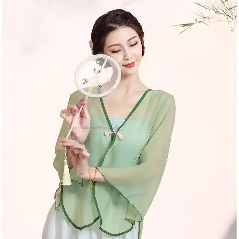 Haut en mousseline de soie traditionnelle chinoise pour femmes, cardigan de danse folklorique, chemisier Cheongsam chinois des Prairies, chemise Hanfu brodée en Y