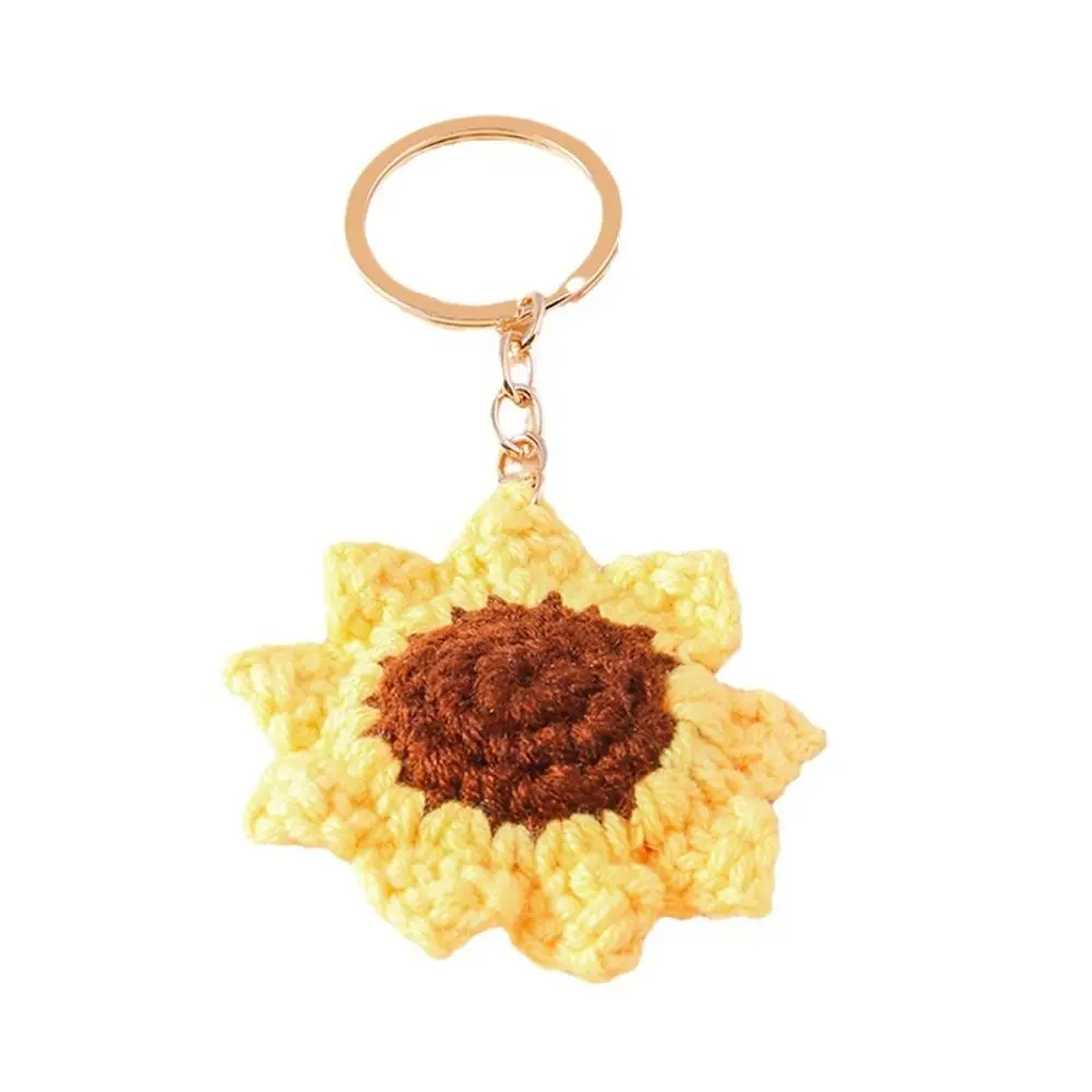 Handmade Crochet Sunflower Pendant Handbag Decor Backpack Crocheted Flower Key Ring Bag Charm Weaving Knitted Keychain