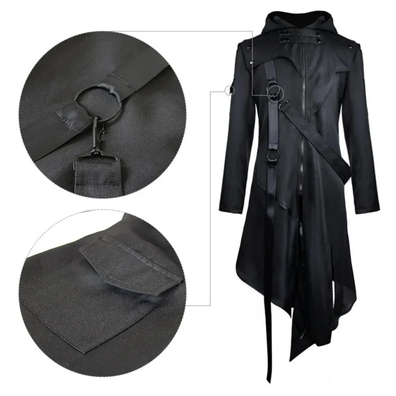 

Anime Men Halloween Gothic Long Sleeve Hooded Jacket Solid Color RheHalloween Cosplay Vintage Medieval Costume 5ftu^