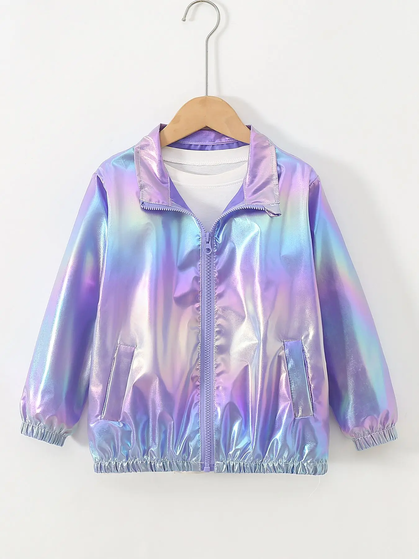 Mädchenjacke für 5-12 Jahre, Herbst, dünn, farbenfroh, glänzend, wasserdicht, Reißverschluss, Revers, Mädchen-Oberbekleidung, neue Kinderkleidung – Detail 12
