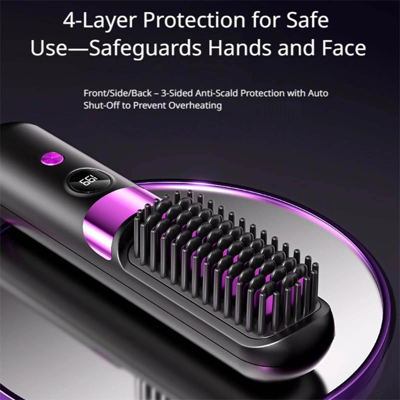

NEW Hair Straightener Comb USB Rechargeable Hot Straightener Comb with 4 Temperature Settings & LCD Display for Home Travel Gift