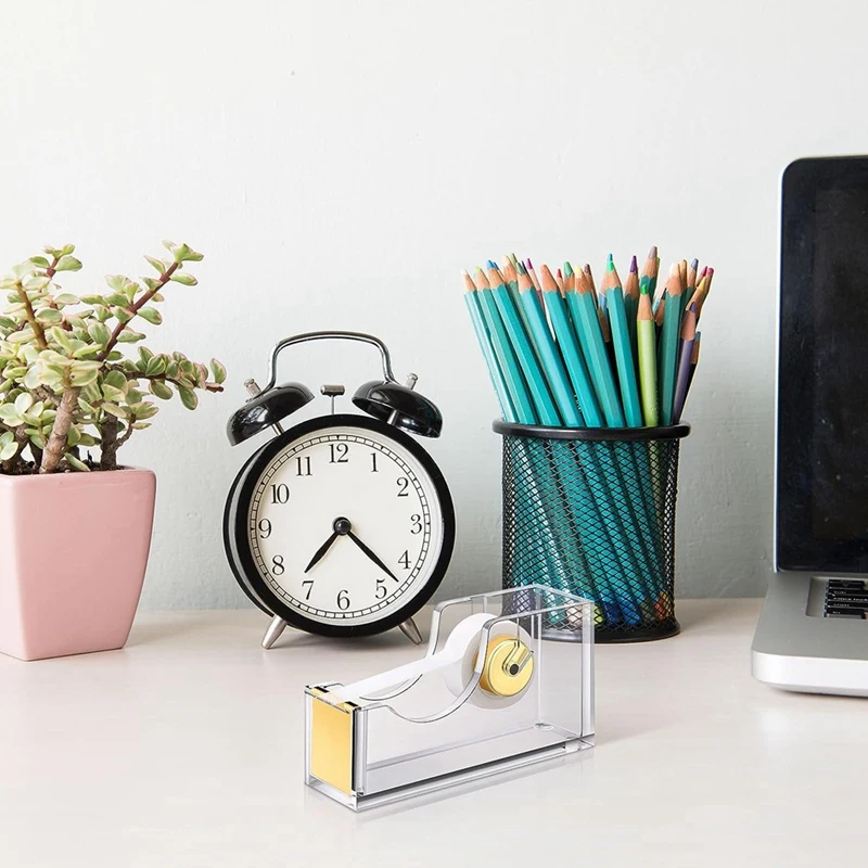 2 Pieces Acrylic Office Tape Dispenser Transparent Gold Tape Dispenser Tape Holder Packing Tape Dispenser Easy To Use