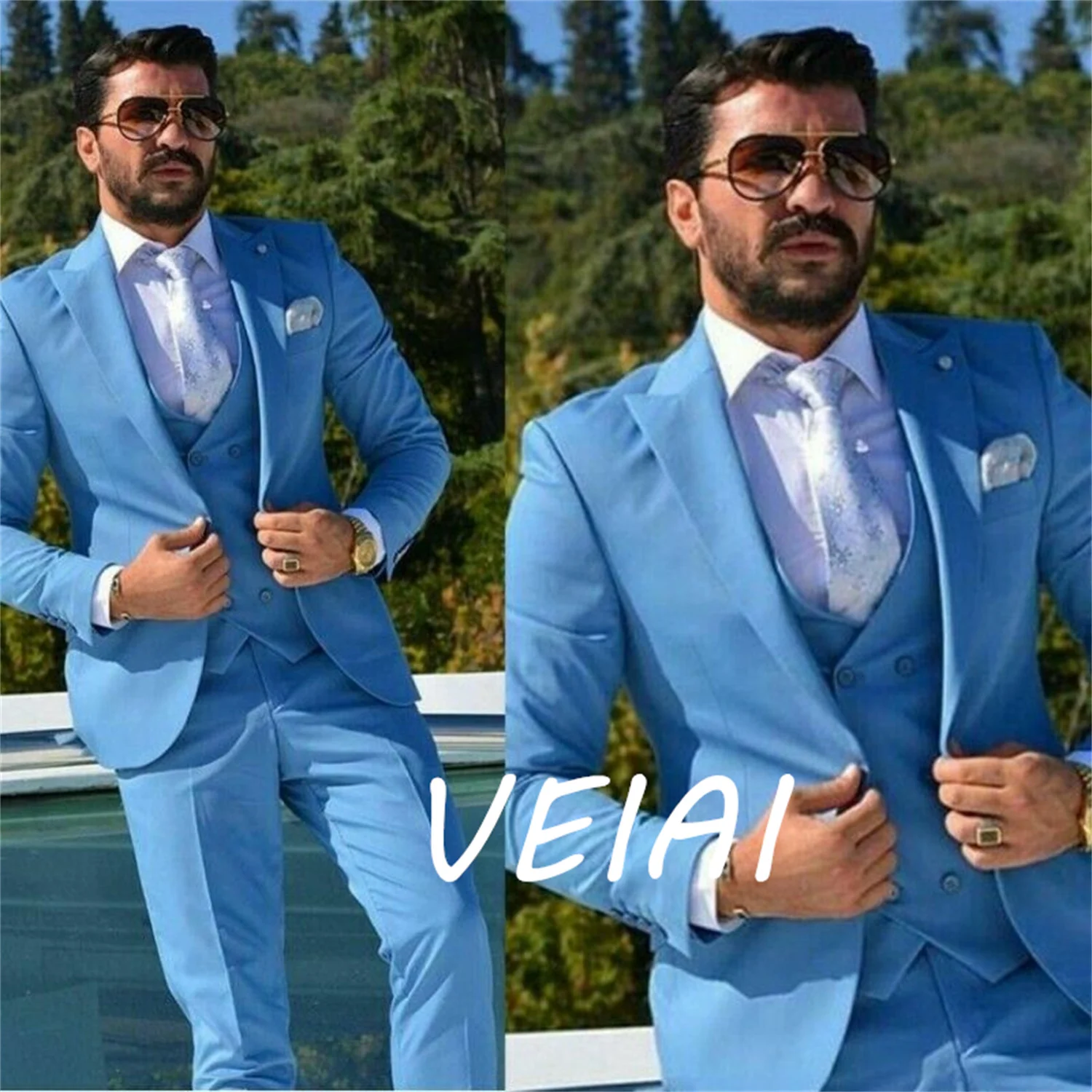 

CustomizedThe New Formal Fashion Blue Suits For Men's Groom Wedding Wear Slim Tuxedos Peak Lapel Custom Made 3 Pieces