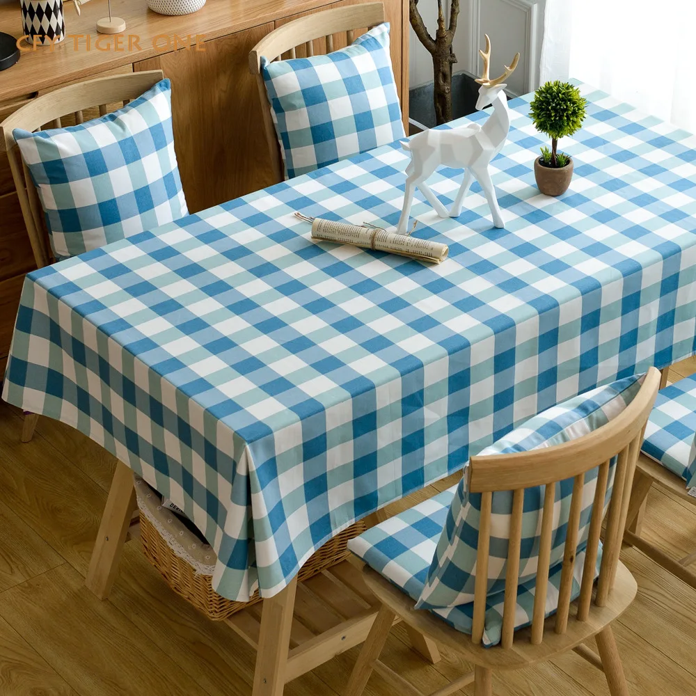 Cotton Linen Japanese Pure Blue Plaid Tablecloth Antifouling Rectangular Tablecloth Table Cover Kitchen Decoration