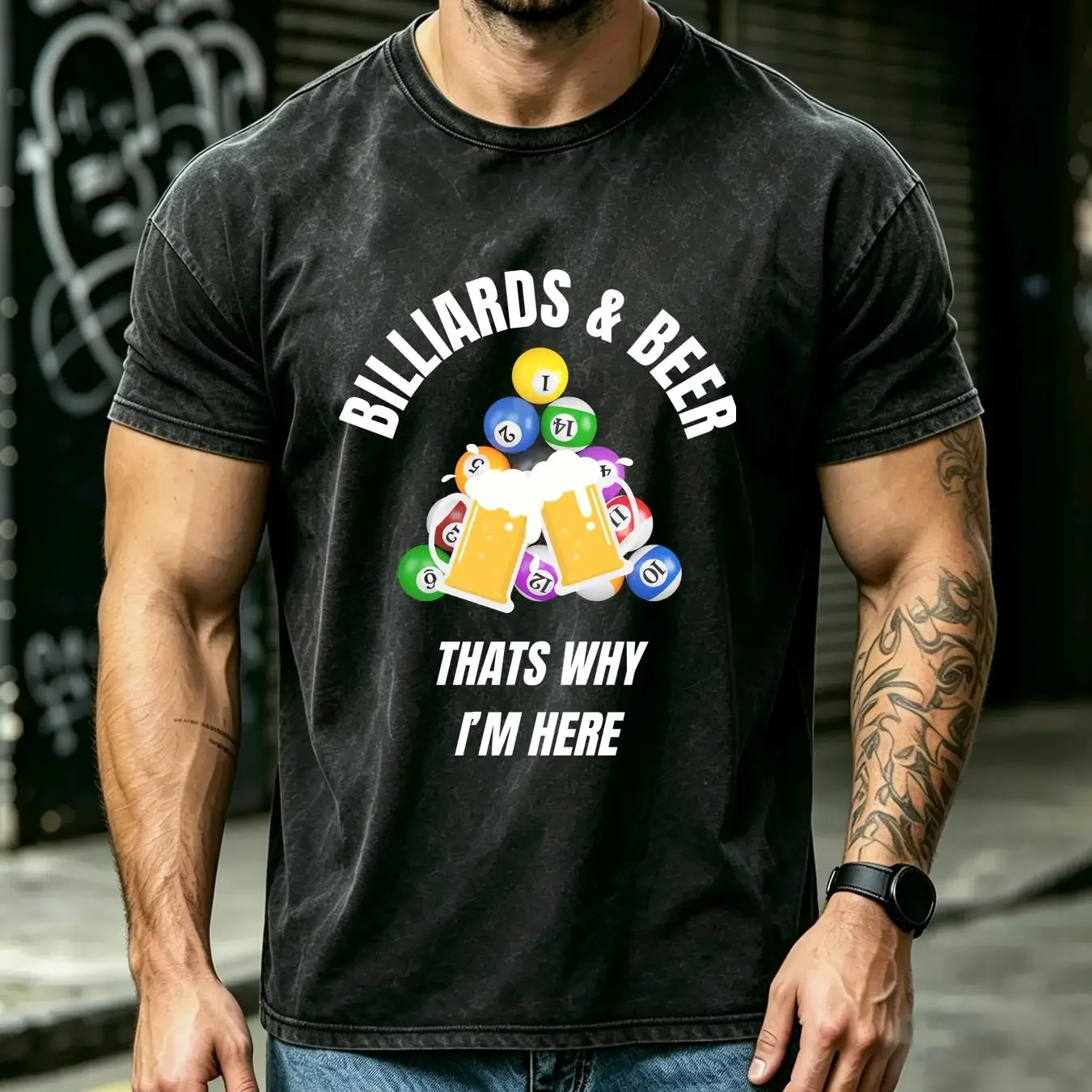 washed T Shirt Billiards Beer Funny Casual Perfect for Bar Nights Pool Players long or short sleeves vintage Washed Breathable