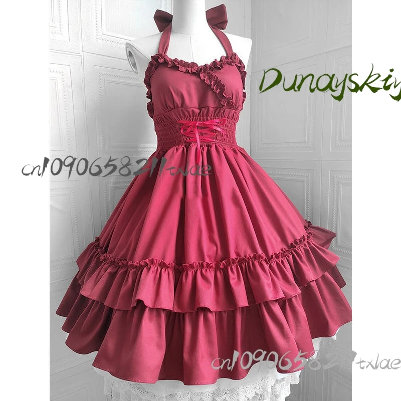 القوطية جيراي كي kawaii الظلام الصيف الكلاسيكية الأنيقة الحمالات لوليتا الصلبة لوليتا ريترو الشاي حفلة JSK فستان الحمالات #3