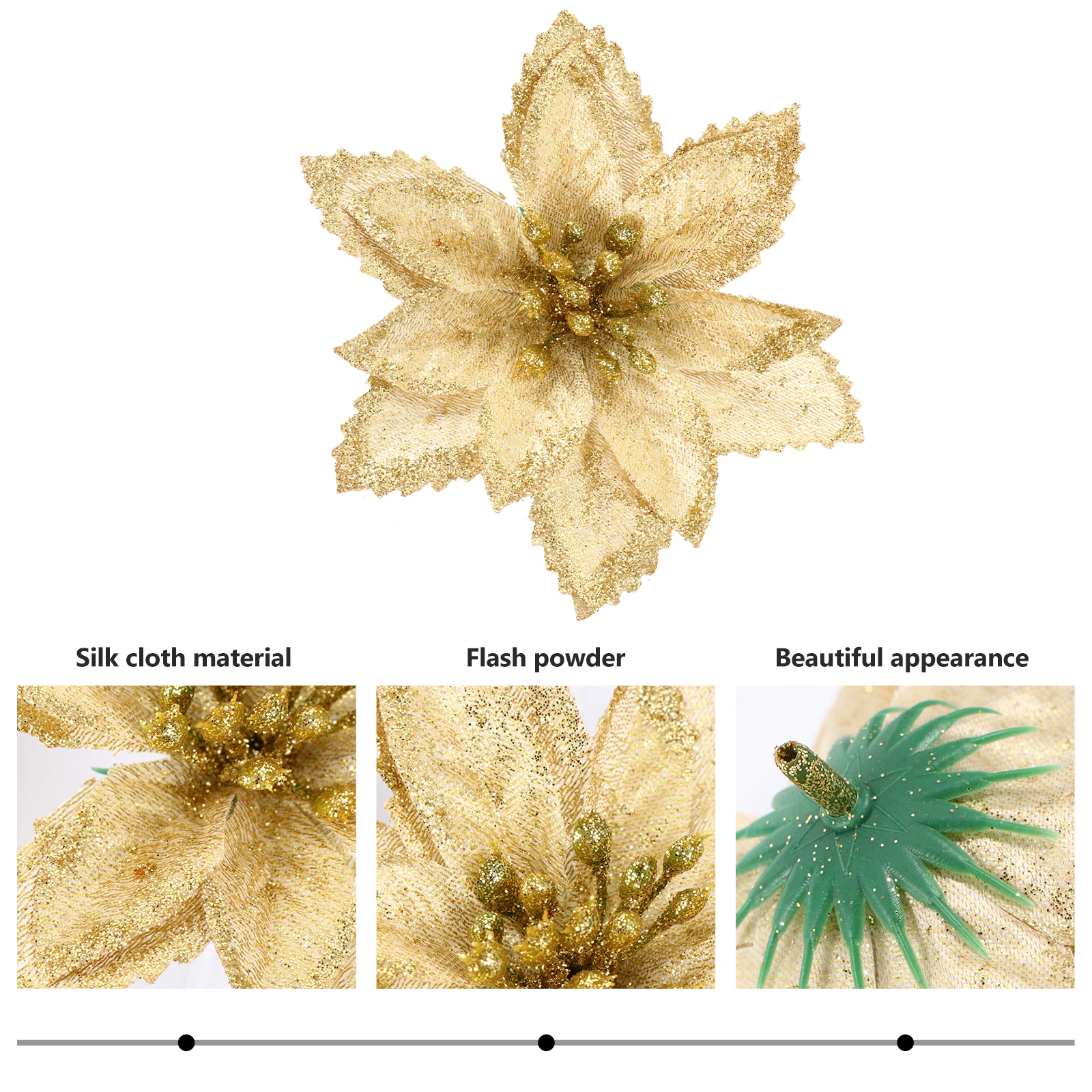 

24Pcs Christmas Simulation Flower Glitter Artificial Flowers Xmas Tree Decor Festival Decorative Flower Props Flowers Decor