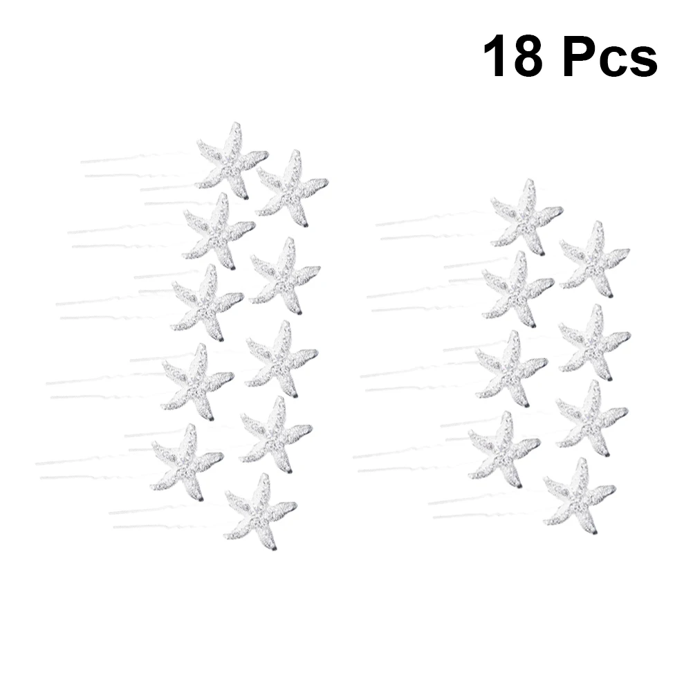 

18pcs U Shape Hairpins Rhinestone Bridal Bride Jewelry Decoration Diagonal Insertion Sea Star Hair Accessories
