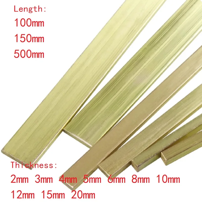 1PC H59 Brass Flat Bar Strip Thickness 2 3 4 5 6 8 10 12 15 20mm Pure Solids Metal Plate Material Length 100 150 500mm