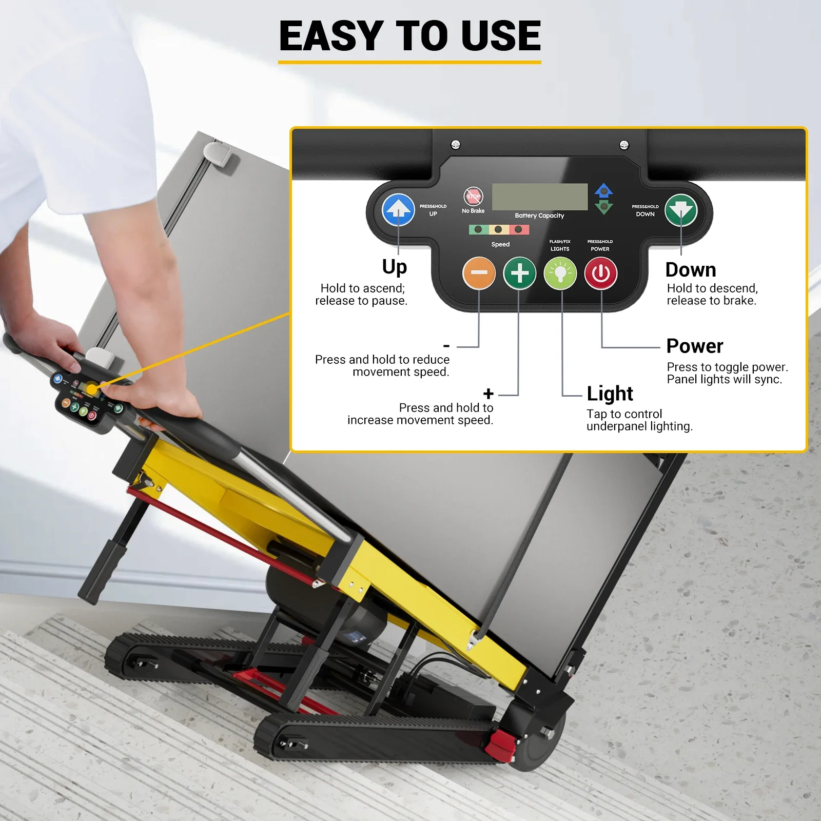 TAO a38 Electric Stair Climbing Dolly Electric Stair Climbing Hand Truck 485lb Max Load Capacity 3 Mode Folding Stair Climber