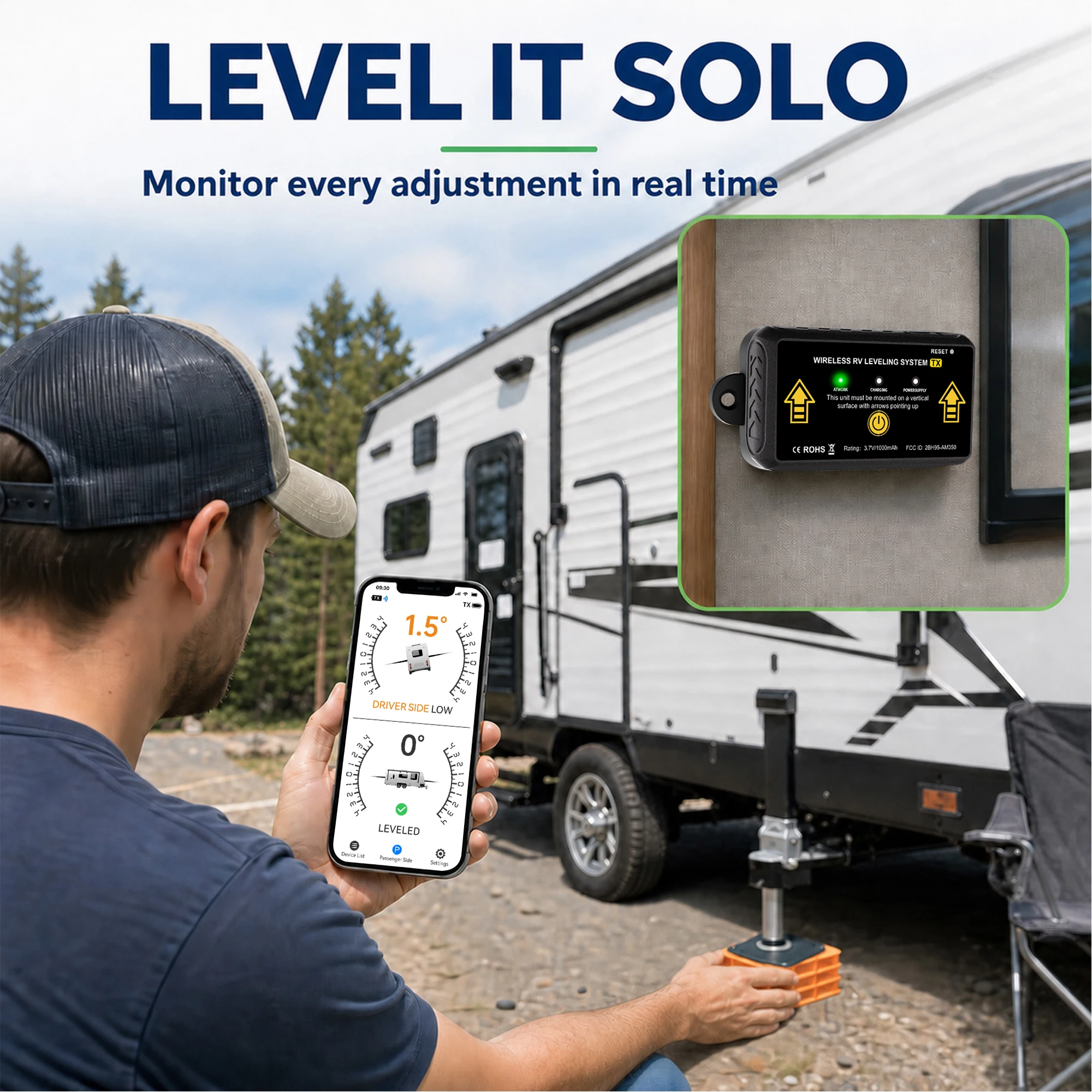 Wireless RV Leveling System AM350-X Bluetooth Caravan Levelling System App Real-Time Pitch Roll for Motorhome Camper Trailer