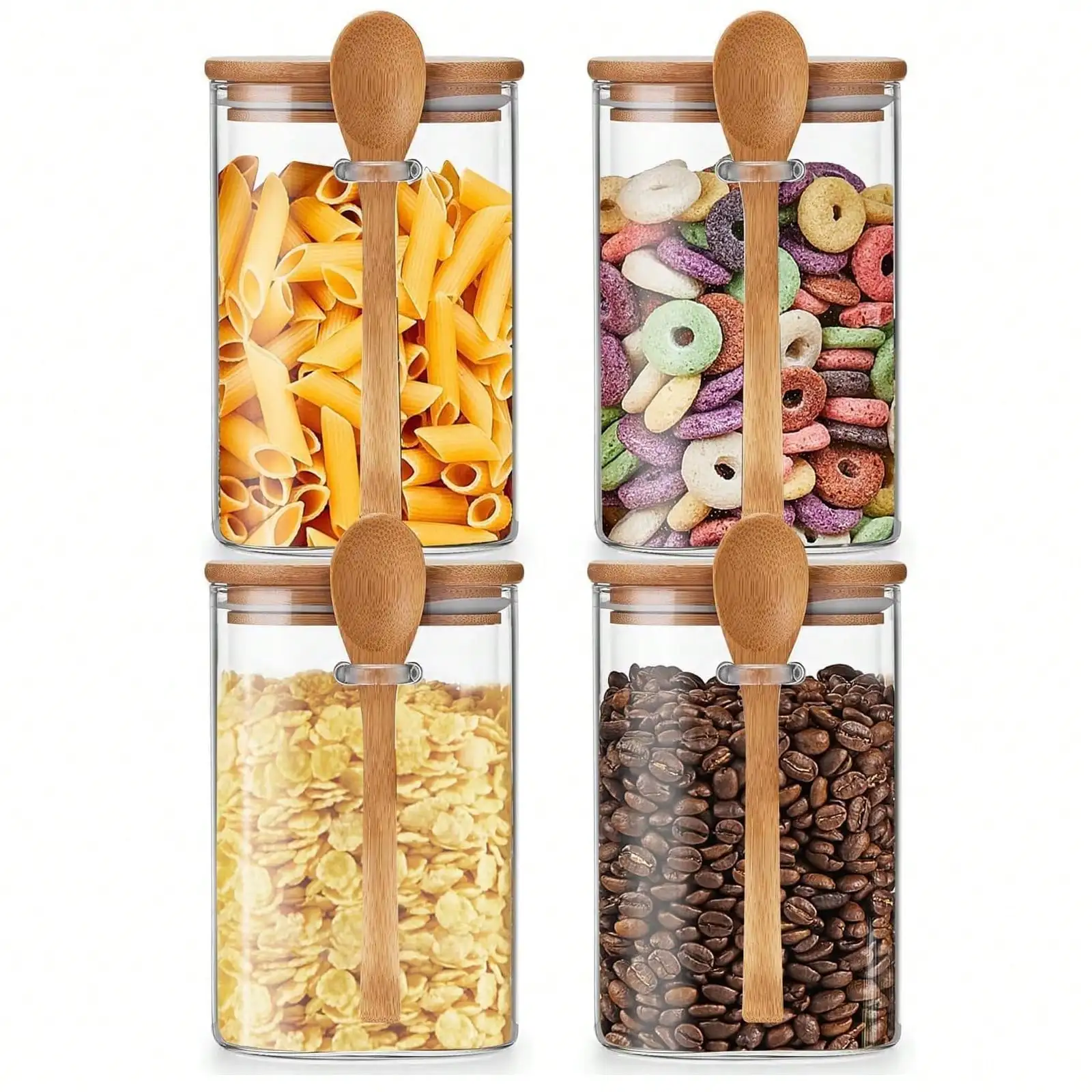 

4pcs 19oz Glass Jars With Bamboo Lids And Spoons , Glass Storage Containers Jars Set ,Container Decorative Coffee Bar Food Storage Jar ,Sugar Coffee Containers Salt Spice Jars, Jars With Spoons For Loose Tea, Candy, Brown Sugar, Nuts, Overnight Oats Conta