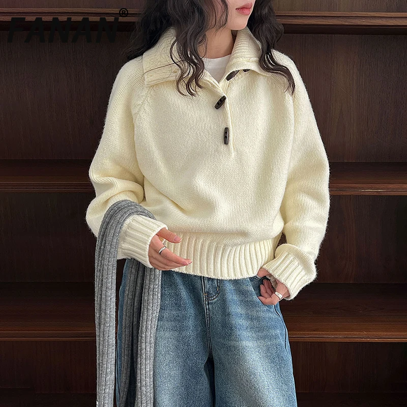 

FANAN Minimalism Knitting Pullover Sweater For Women Turtleneck Long Sleeve Thick Warm Wool Tops Female Clothing Winter New
