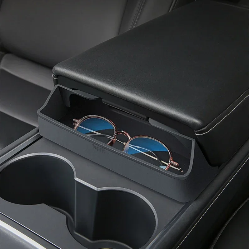 Reposabrazos para Tesla Model 3 Y, caja de almacenamiento para gafas, bolsillo para gafas, Control Central, accesorios interiores de coche, 2024