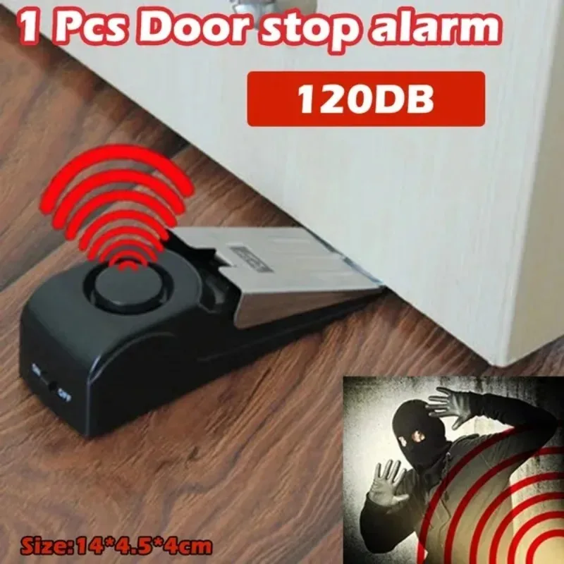 1 Pc Mini Wireless Alarm Door Stop Alarm 120dB Great for Home Wedge Shaped Stopper Alert Security System Block Blocking System