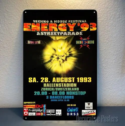 Energy 1993 Techno & House Rave Flyer Metal Poster - Sign-Size:20x30cm  -aluminum