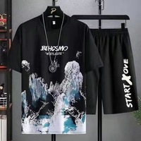 Men Set Casual Oversized Summer Leisure Graffiti Ilk 3d Print T-shirt+Short 2pcs Sets Suit Sports Tops Tees Street Gym Tracksuit