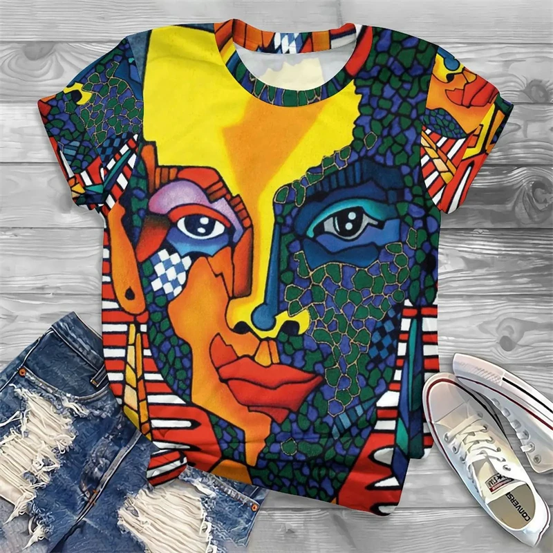 Summer New Women's Short Sleeve Top Pullover Fashion Y2K Casual Colorful Africa 3D Printed Crewneck T-Shirt XS- 6XL Tees Clothse