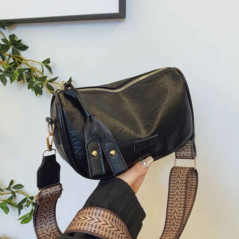 Retro Color-Block Single Shoulder Bag for Women Soft Leather Niche Women's Crossbody Bag
