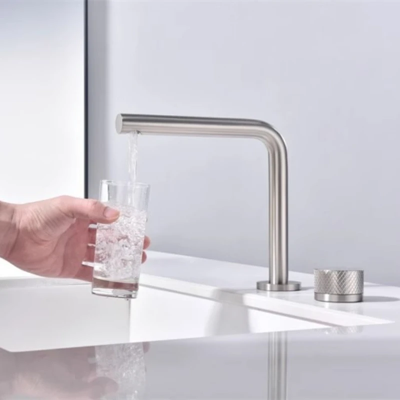 Basin Faucet Brass Alloy Nickel Brushed Two-Hole Widespread Above Counter Bathroom Vanity Basin Sleek Design