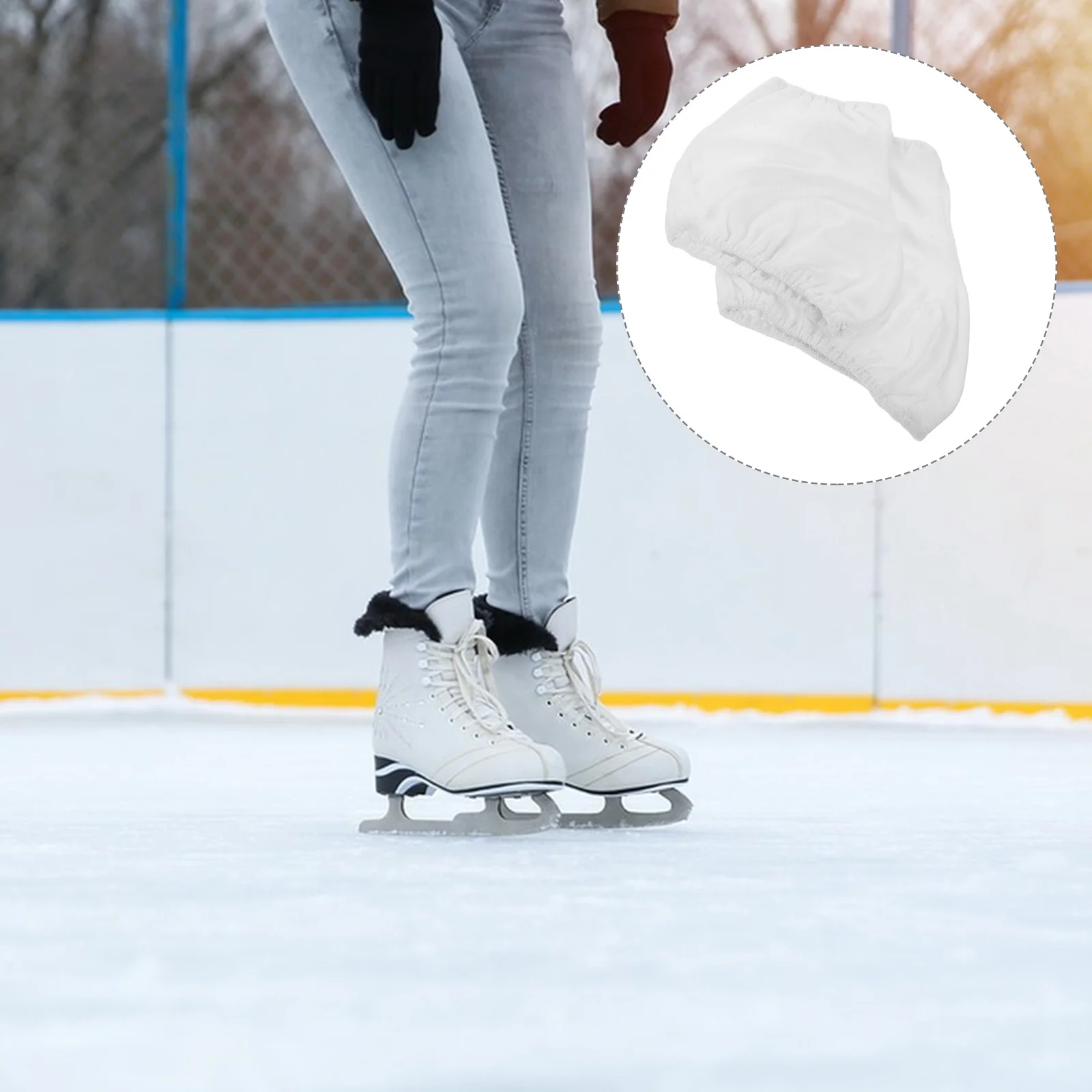 

1Pair Figure Skating Boot Covers White Stretchable 34-38 Universal Fit Youth Adult Skating Shoe Protectors Reusable Washable
