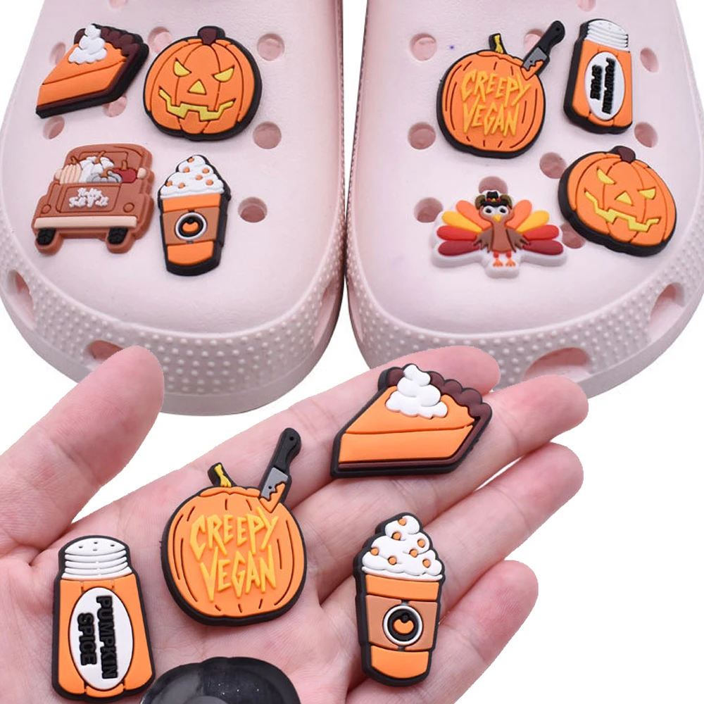 Wholesale 1pcs PVC Shoe Accessories for Crocs Charms Halloween Pumpkin Women Clogs Buckle Kids Pins Decoration Jeans X-mas Gift