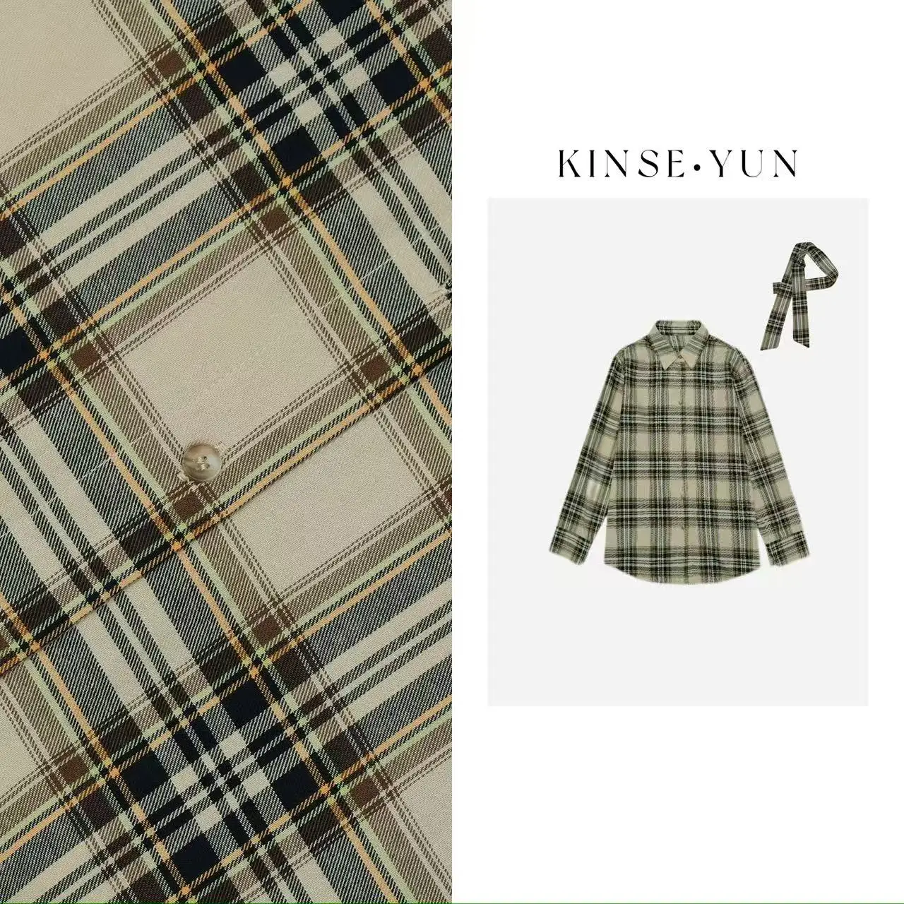 

KINSE YUN i Retro Loose Plaid irt Moisture ng Long Sve Collar Regular Fit Cotton Women's Busin Casua...