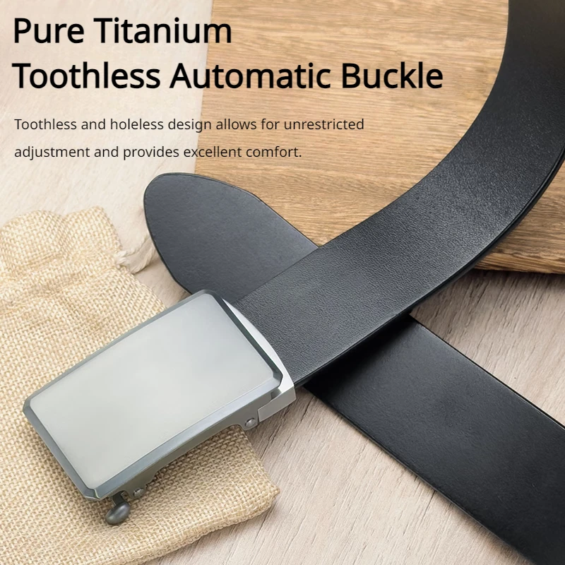 

Toothless Automatic Buckle Belt 38mm Pure Titanium Buckle Men's Business Genuine Leather Belt Holeless Smooth Belt Cowhide Belt