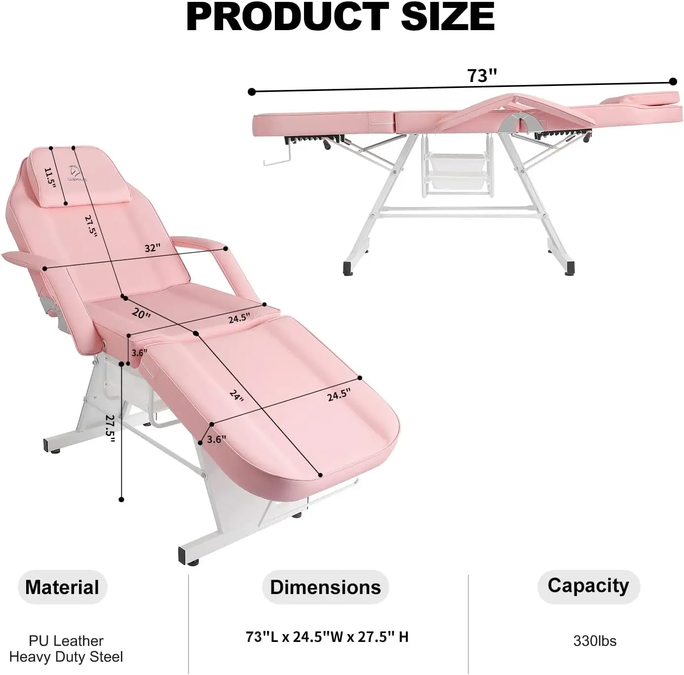 Silla Facial para tatuaje, cama de masaje con taburete hidráulico para masaje profesional, tratamiento de belleza de pestañas faciales, color rosa