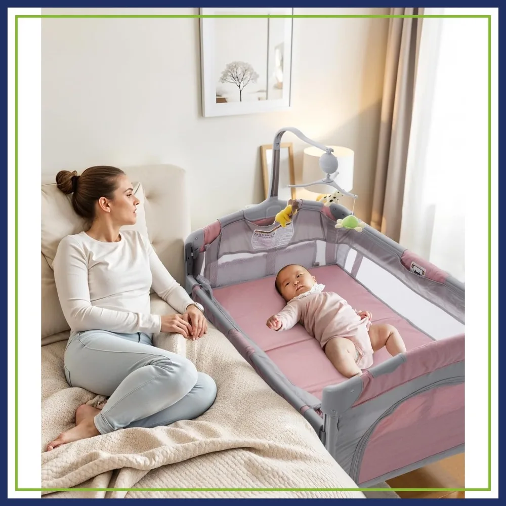 

5-in-1 Baby Crib, Bedside Sleeper,Bassinet,Pack and Play with Changing Table,Portable Travel Playpen with Music Box,Travel Crib