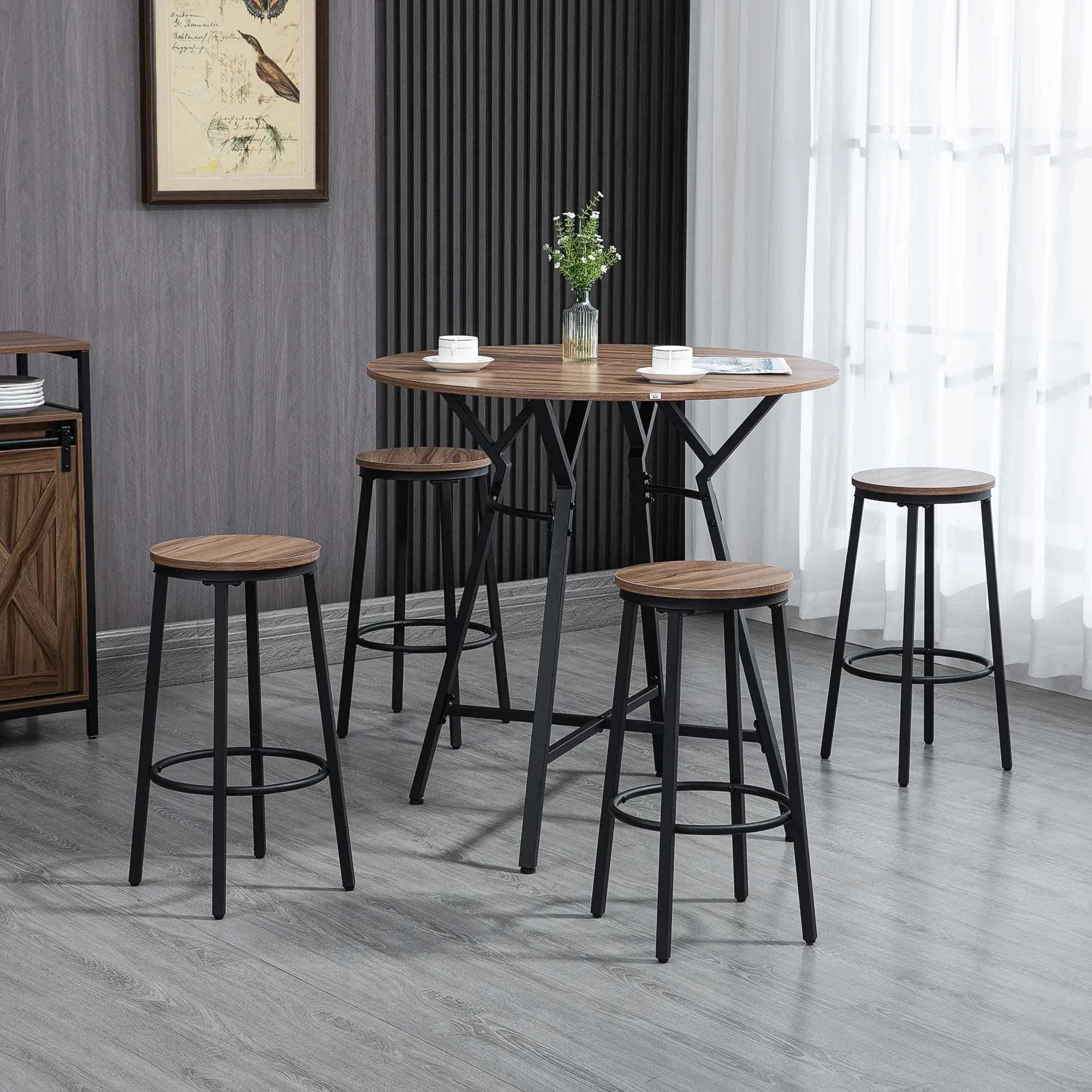 5-Piece Bar Table and Chairs Set, Space Saving Dining Table with 4 Stools