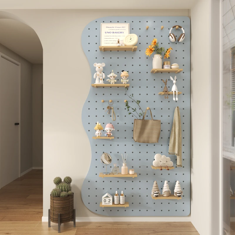 Solid wood hole board entrance porch rack accessories modeling wall customization non-punching wave decorative hanging clothes