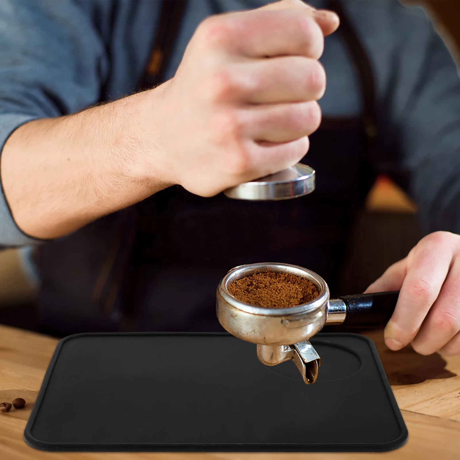 

Black Silicone Non Slip Coffee Tamping Mat Thick Espresso Pad for Countertops Coffee Station Kitchen Accessories
