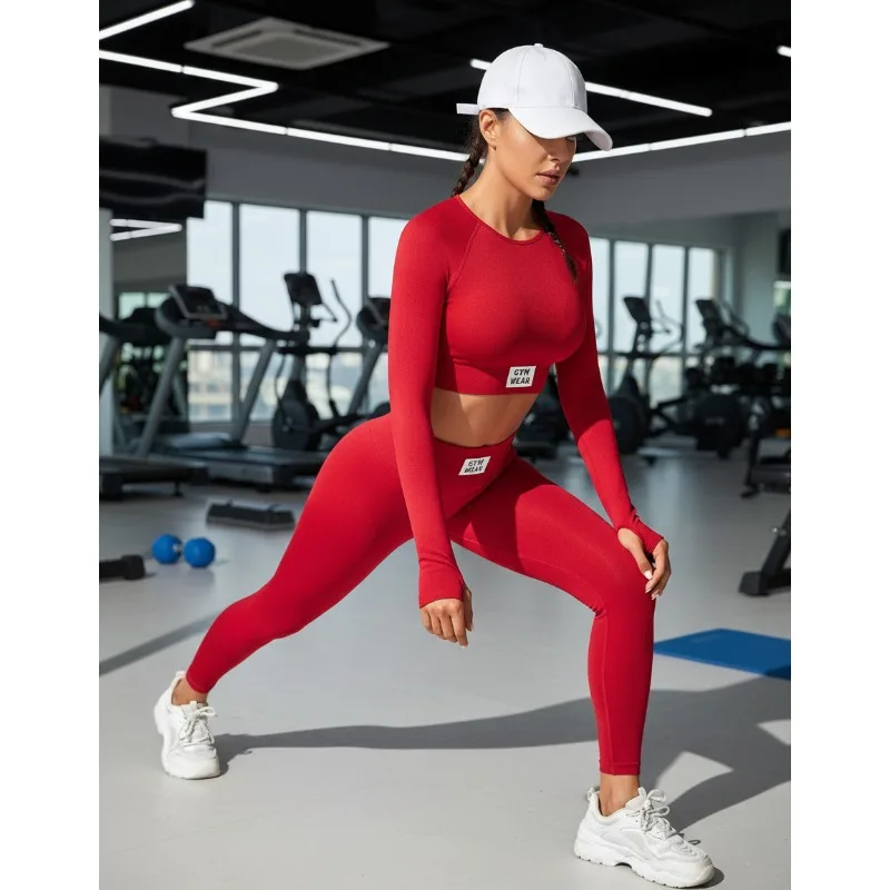 

Krisnanas Red Woman Yoga Suits Thumbholes with Tops High Waist Leggings Women's Gym Clothing Running Sportwear Tracksuits 2025