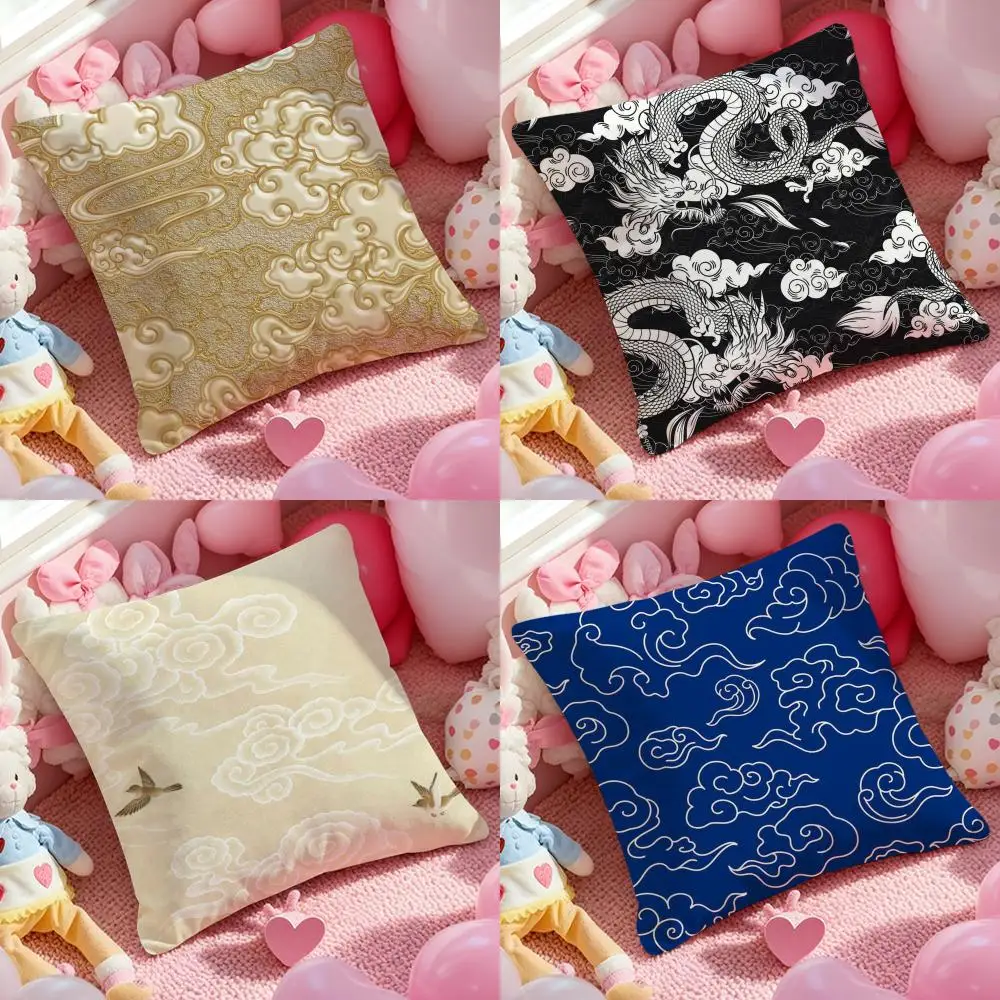 

Chinese Cloud Pattern Cushion Cover Anti-dustmite Pillowcase Invisible zipper silky short plush Sofa cushion cover