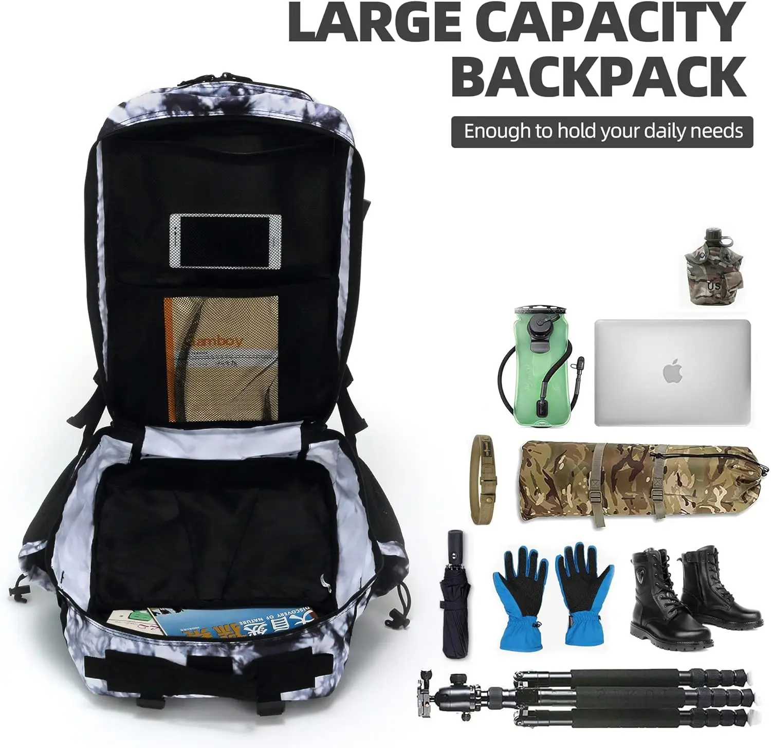 45L Hiking Backpack 3P Bag with Water Bottle Pocket Outdoor Hiking Pack Waterproof Climbing Rucksack Camping Trekking Mochila