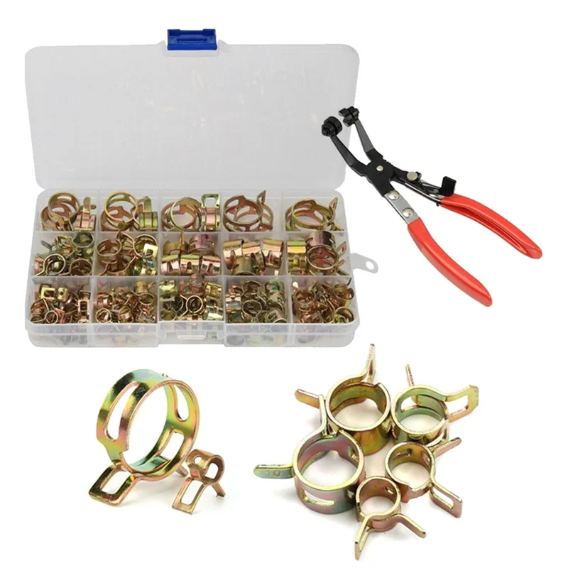 LLCS-115PCS 6-22Mm Spring Hose Clamps + Manual Pliers Zinc Plated Gas Water Hose Clamp Metal Tools Assortment Kit